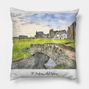 St Andrews Golf Course Pencil Sketch Pillow