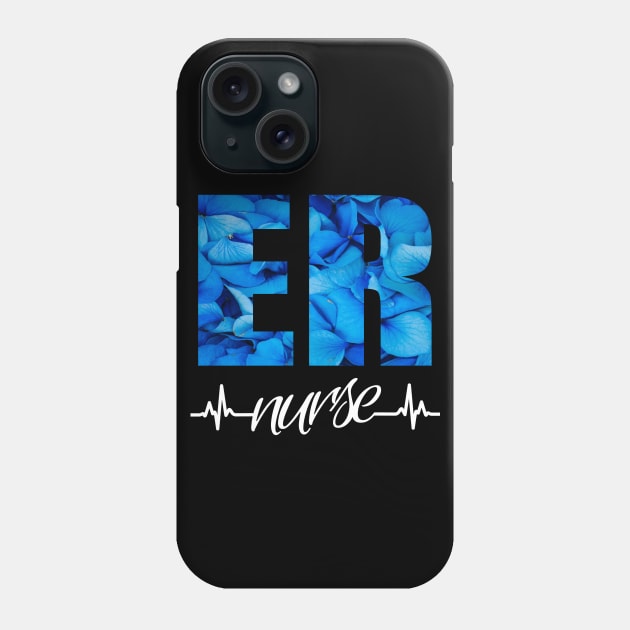 ER Nurse Heartbeat Blue Flower Phone Case by Duds4Fun