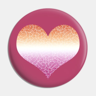 Ombré lesbian colours and white swirls doodles heart Pin