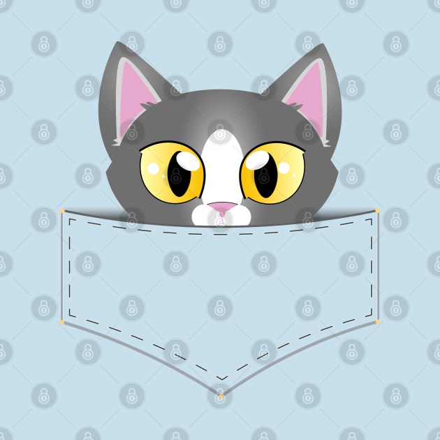 Peeping Cat in a Pocket - Pop out from pouche t-shirt pet lovers, chibi cute animal by DeMonica