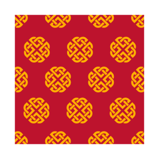 Celtic Endless Knot Golden on Red Background T-Shirt