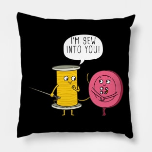 I'm sew into you! Sweet Button and Spool of yarn Pillow