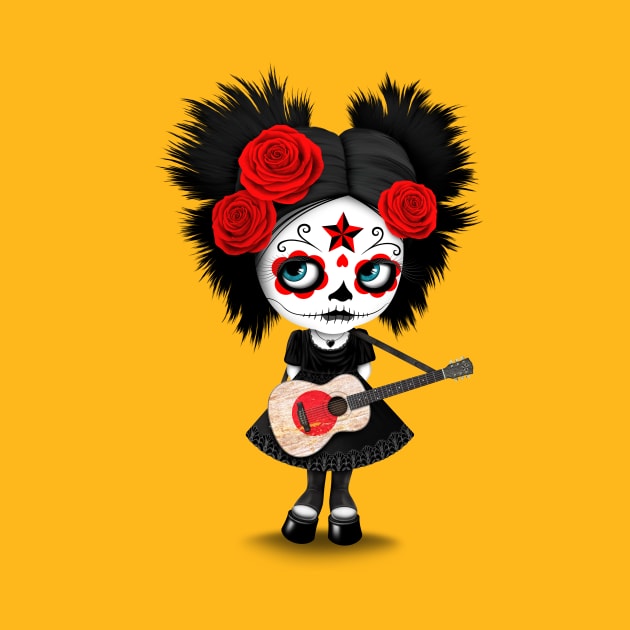 Sugar Skull Girl Playing Japanese Flag Guitar by jeffbartels