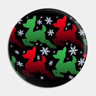 Gift Wrapp'd - Red & Green Deer, Black Background Pin