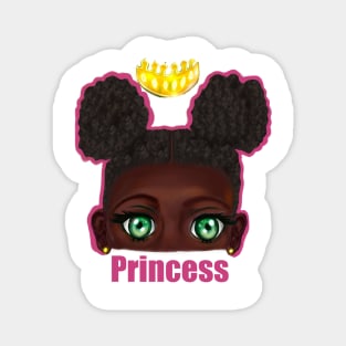 Princess - beautiful black girl with Afro hair in puffs, green eyes and dark brown skin side profile. Hair love ! Magnet