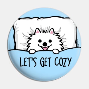 Let's Get Cozy Cute White Pomeranian Pin