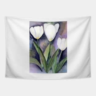 White Tulips Dreamy Watercolor Art Tapestry