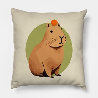 Capybara with Orange On head Pillow