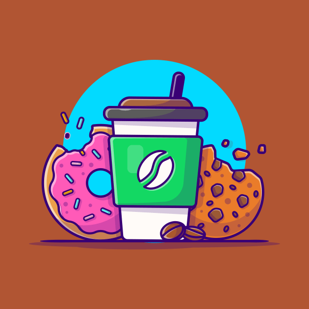 Coffee Cup, Cookies And Doughnut Cartoon Vector Icon Illustration by Catalyst Labs