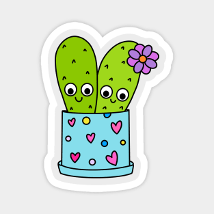 Cute Cactus Design #216: Cacti Couple In Cute Pot Magnet