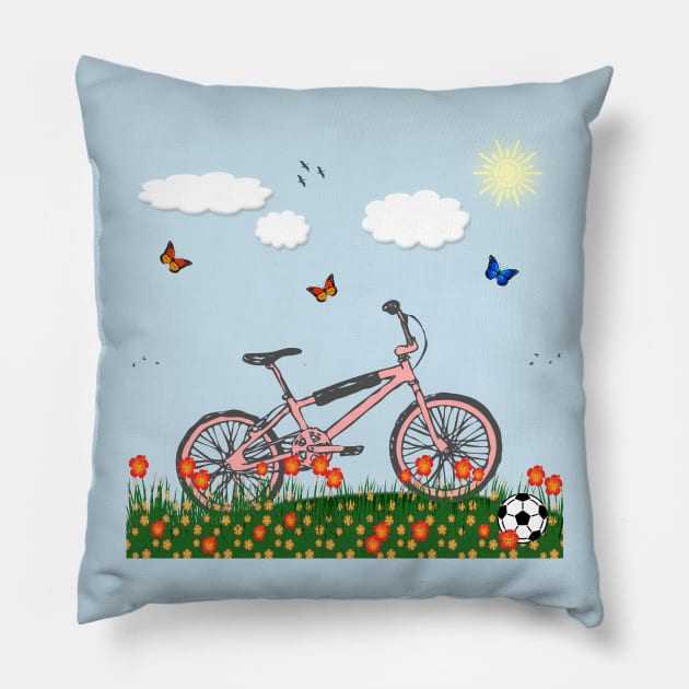 Pink bicycle Pillow by Gaspar Avila