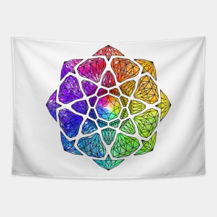 Rainbow Watercolor Crystal Mandala - Black Outline Tapestry