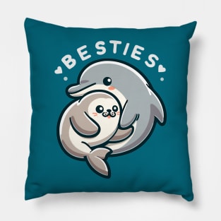 Dolphin and Seal Besties Pillow