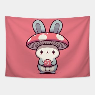 Kawaii simple Bunny Rabbit in Mushroom Hat Tapestry