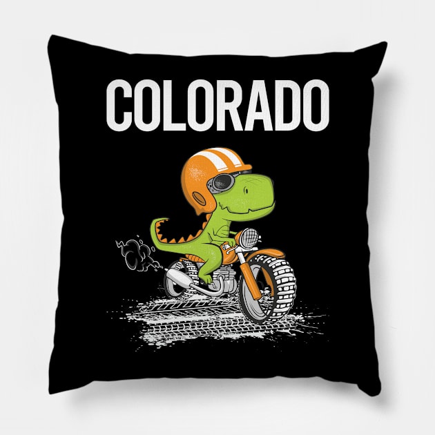 Biking Dinosaur Colorado Pillow by flaskoverhand