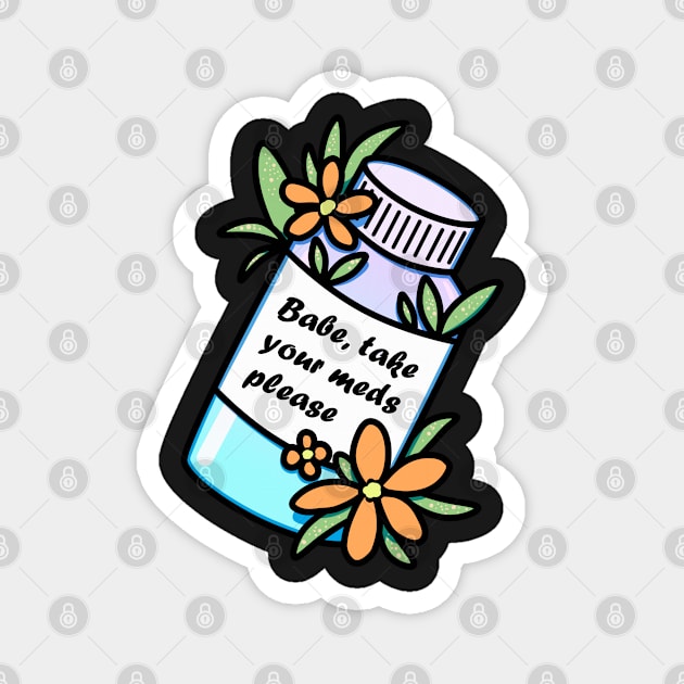 Medicine bottle with reminder and orange flowers Magnet by 2dsandy