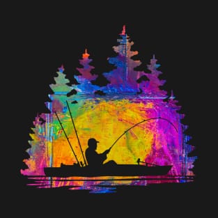 Kayak Fishing Painterly Abstract Silhouette T-Shirt