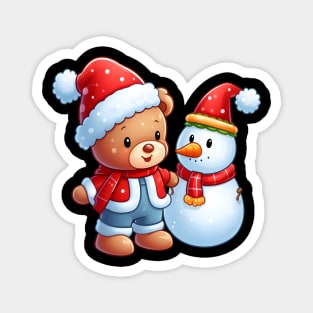 Cute Christmas Bear and his Snowman Kawaii Magnet