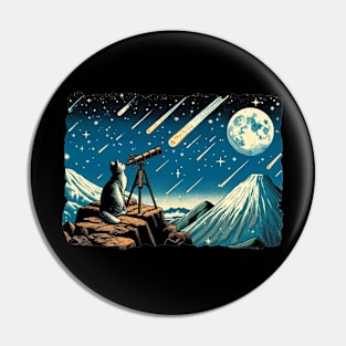 Meteor Watching Hiker Mountain Climbing Stargazing Cat Pin