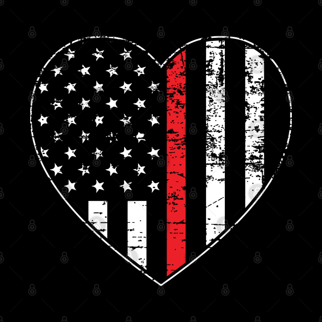 Thin Red Line Distressed American Flag Heart by YouthfulGeezer