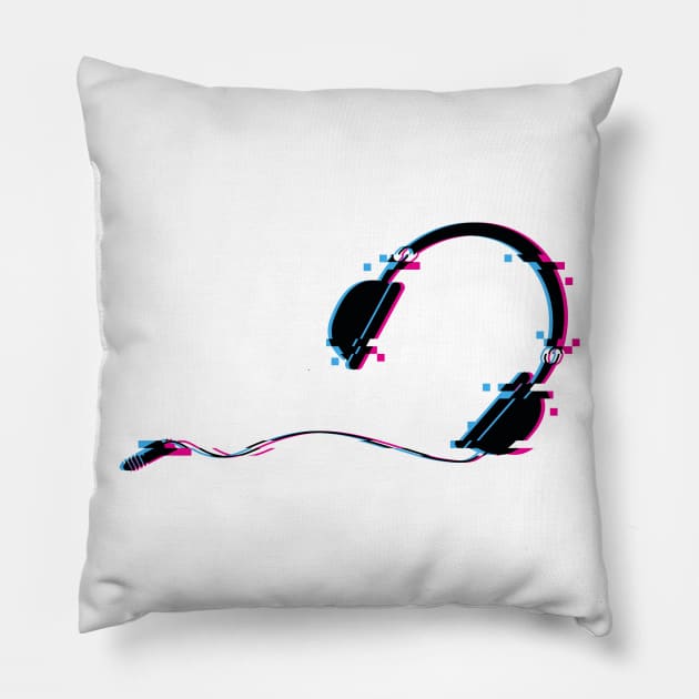 Music Headphones Glitch Art Pillow by freeves