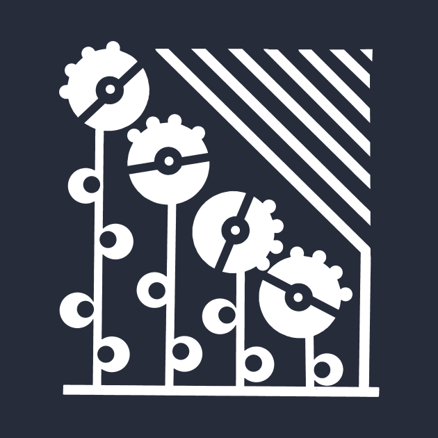 White Mechanical Flowers - Navy by Design Fern