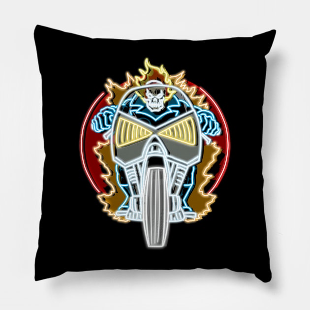 Ghost biker neon bg Pillow by AlanSchell76