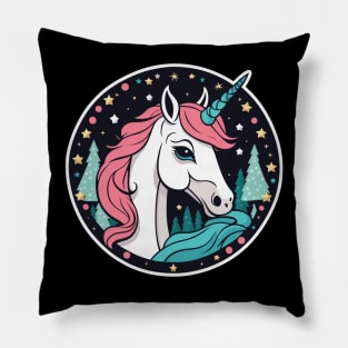 Unicorn Christmas Drawing Pillow