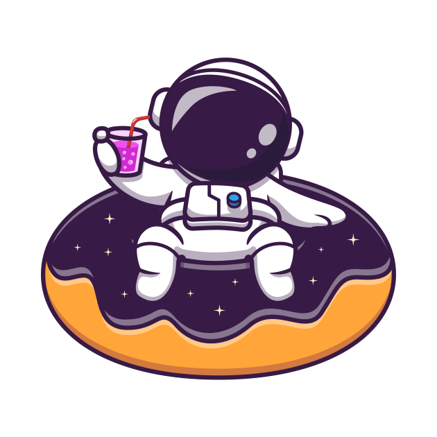 Cute Astronaut Floating On Space Donut Balloon Cartoon by Catalyst Labs