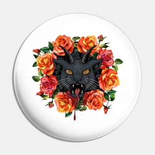 Satanic Cat with Roses Pin