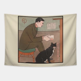 Edward Penfield self-portrait with cat Tapestry