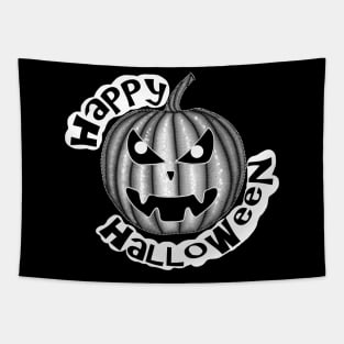 Happy Halloween Pumpkin shirt, Trick or Treat top, Halloween top, Black and white design, Halloween art, Fun Halloween shirt, Custom top Tapestry