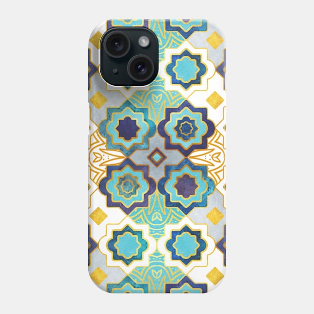 Marrakesh gold and blue geometry inspiration // pattern Phone Case by SelmaCardoso