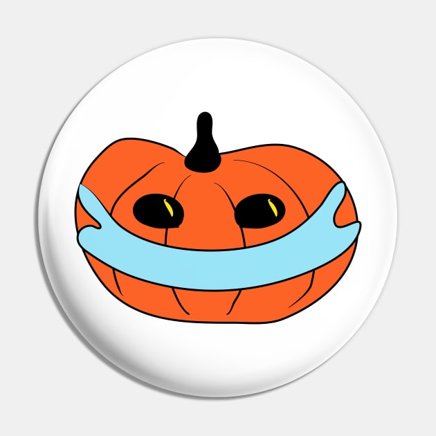 Pumpkin quarantine wearing a Mask. Comic concept. Symbolism. Covid 19. Pandemic. Halloween. Celebration. Horror Pin by grafinya