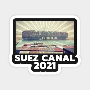 Suez Canal 2021 - EverGreen Ever Given Cargo Ship Retro Sunset Magnet