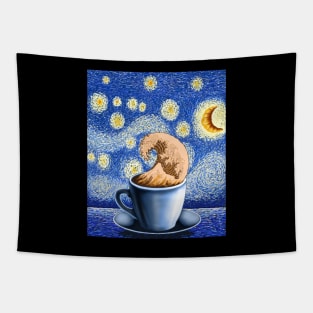 Cappuccino coffee lover great wave off kanagawa Van Gogh starry night Tapestry