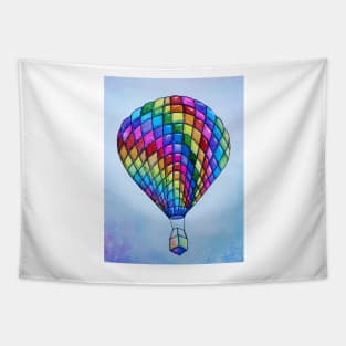 Rainbow Watercolor Hot Air Balloon Tapestry