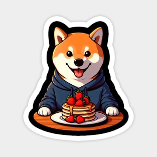 Shiba Inu Loves Strawberry Pancakes Magnet