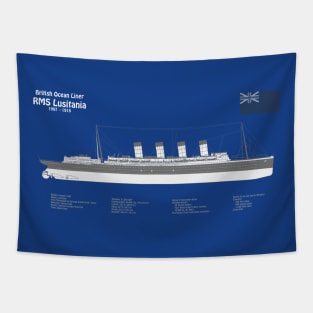 RMS Lusitania ship plans. Cunard Ocean Liner -  ABDpng Tapestry