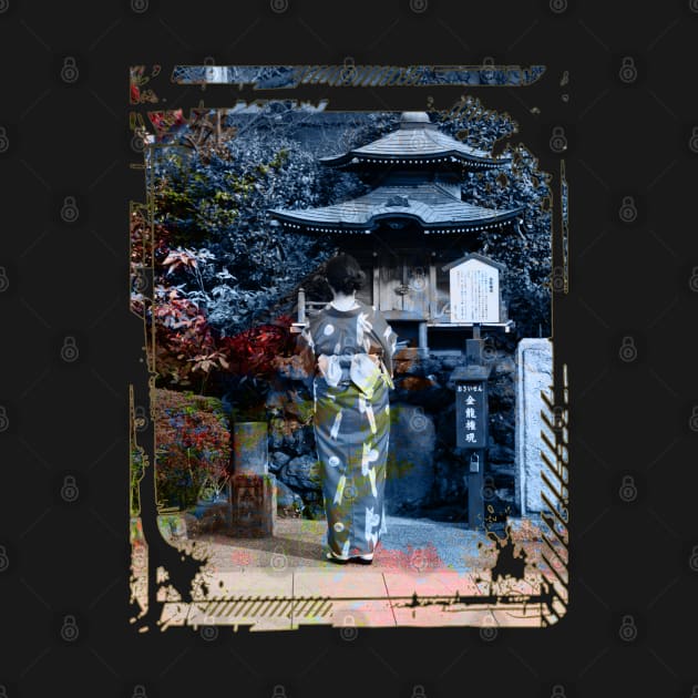 Japan Geisha Pagoda Cherry Blossoms Collage Art 98 by dvongart