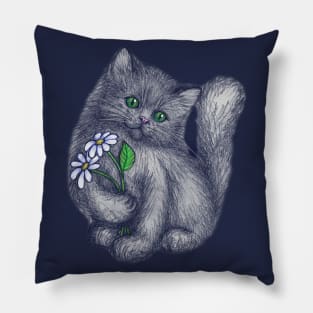 Cute Kitten with Daisies Pillow