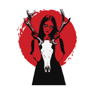 Goth girl with a deer skull dark aesthetic T-Shirt
