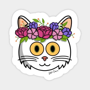 White kitty with flower crown Magnet