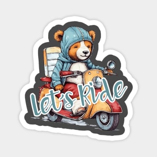 A cute teddy bear riding scooter bike Magnet