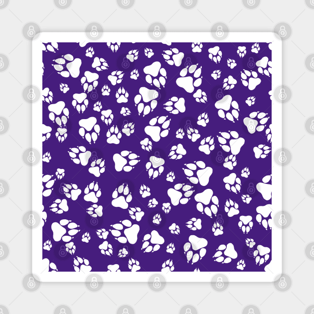 Tiger Paw Prints Pattern White on Purple Digital Design Magnet by PurposelyDesigned