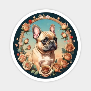 Fawn Frenchie Rose Wreath Magnet