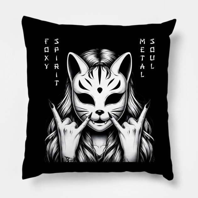 Kitsune Metalhead Girl Pillow by MetalByte