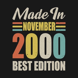 Vintage 2000 Born IN November 2000 Birthday Gift Made in 2000 20 Years Old T-Shirt