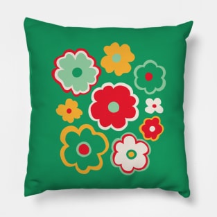 Hippie retro 70s flower pattern in red and green Pillow