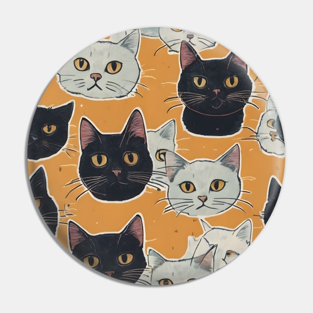 Black and White Cats Pattern Pin by vanityvibes